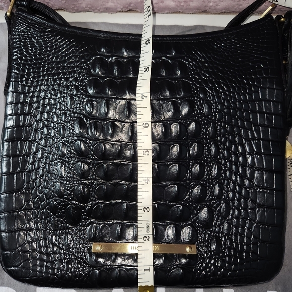 Brahmin Black Crocodile-Embossed Shoulder Bag with Gold Hardware - Picture 2 of 9